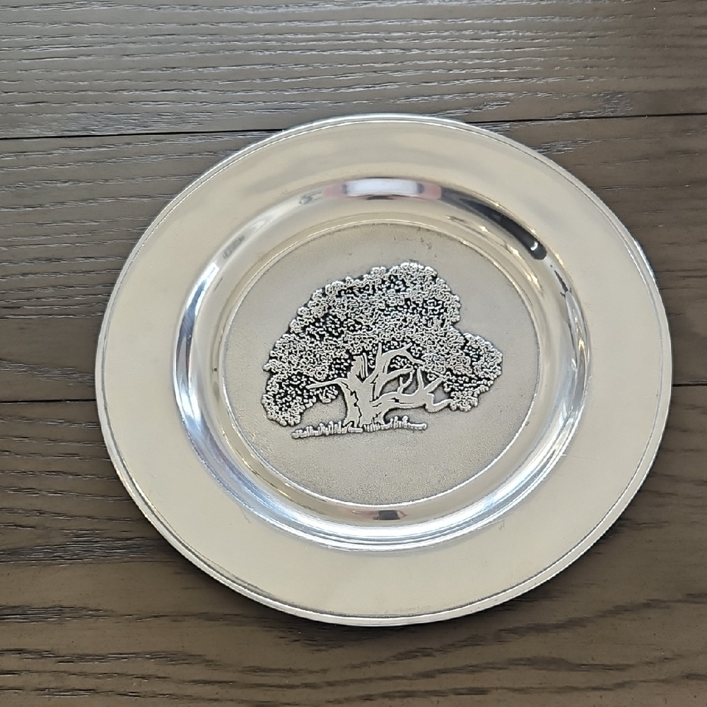 Pewter Decorative Plate with Tree Of Life Design - Vintage